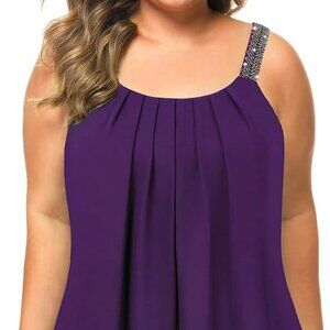 Cami Pleated Chiffon Tank Top Cami with Beaded Strap